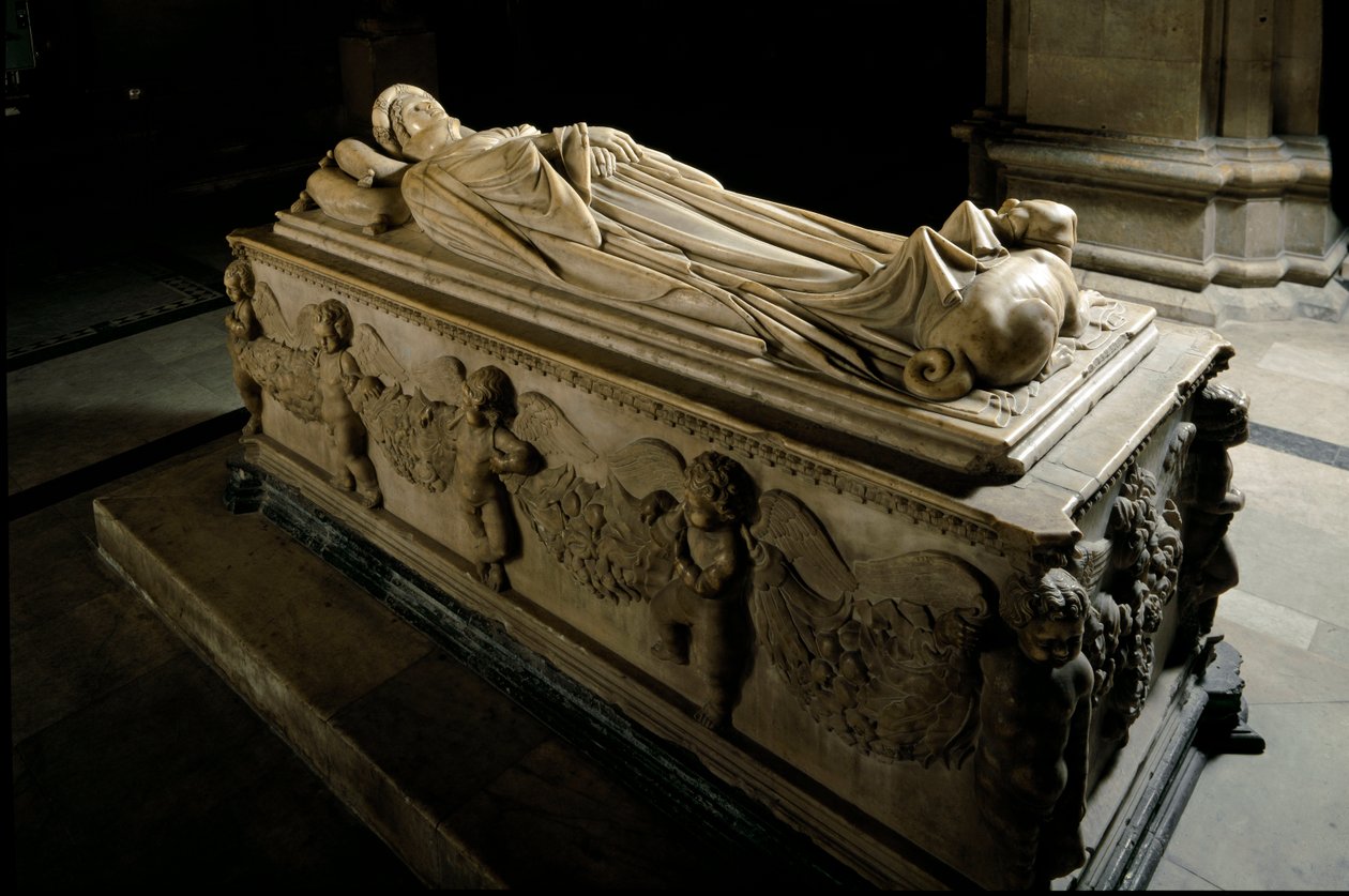 Denkmal für Ilaria del Carretto aus der Familie der Markgrafen von Savona. Detail. Marmorskulptur von Jacopo della Quercia