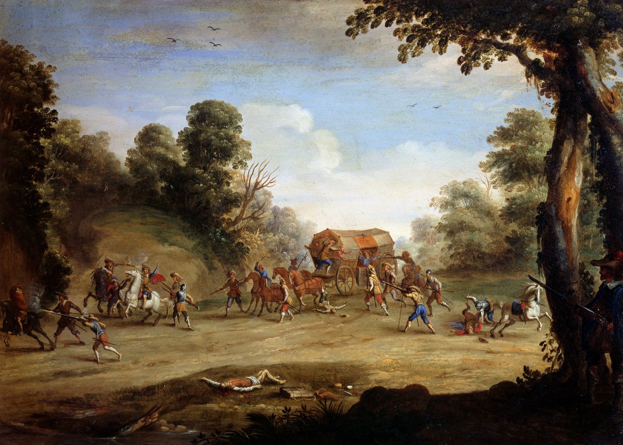 Leben eines Soldaten, Plünderung einer Kutsche von Jacques (after) Callot
