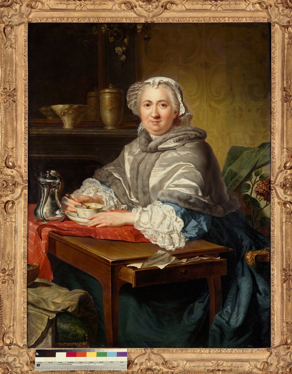 Madame Brion, sitzend, beim Tee von Jacques Andre Joseph Camelot Aved