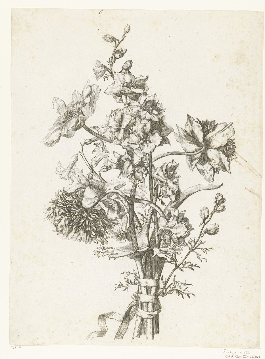 Blumenstrauß mit Anemonen, Hyazinthe und Rittersporn von Jacques Bailly (I)