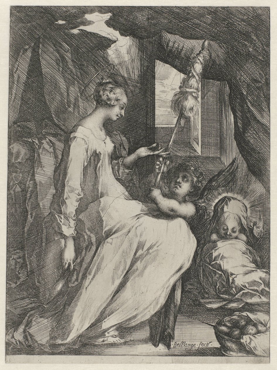 Die Jungfrau Maria spinnt mit dem Christkind und einem Engel von Jacques Bellange