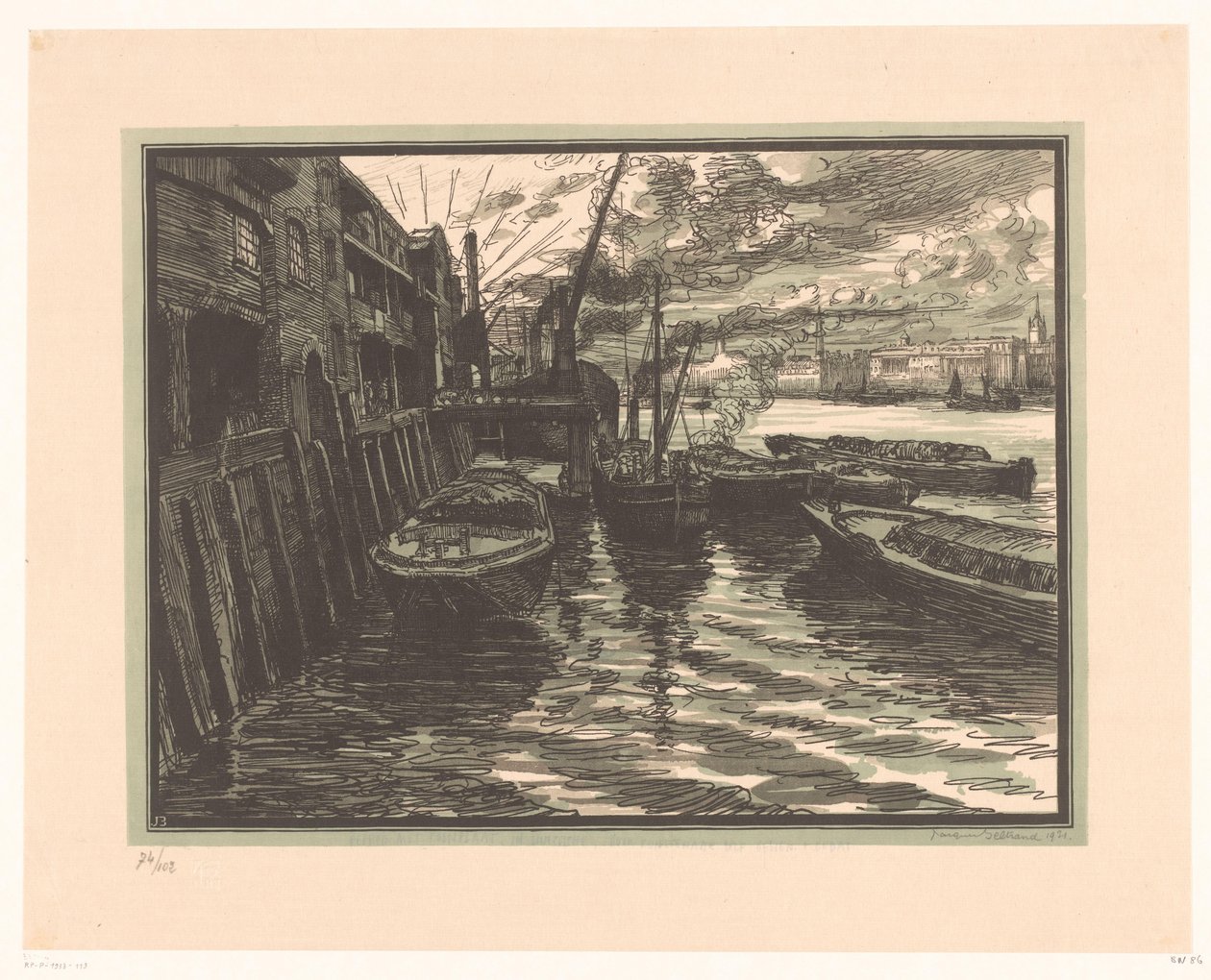 Boote auf der Themse in London von Jacques Beltrand (signed by artist)