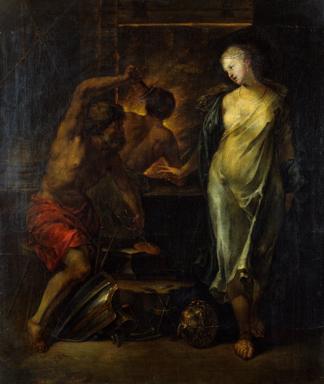 Vulkan schmiedet die Rüstung von Achilles, überwacht von Thetis von Jacques Blanchard