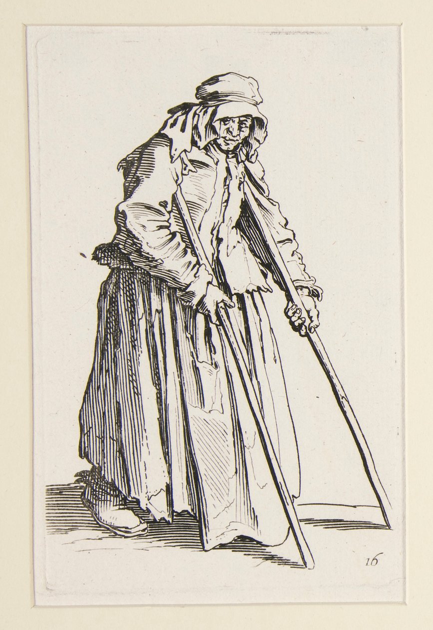 Bettlerin auf Krücken, aus Die Bettler von Jacques Callot