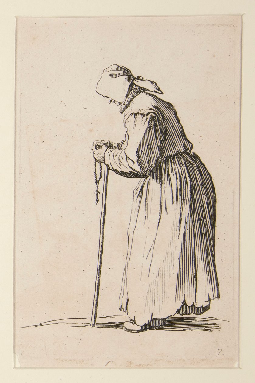 Bettlerin mit Rosenkranz, aus Die Bettler (La mendiante aux rosaire) von Jacques Callot