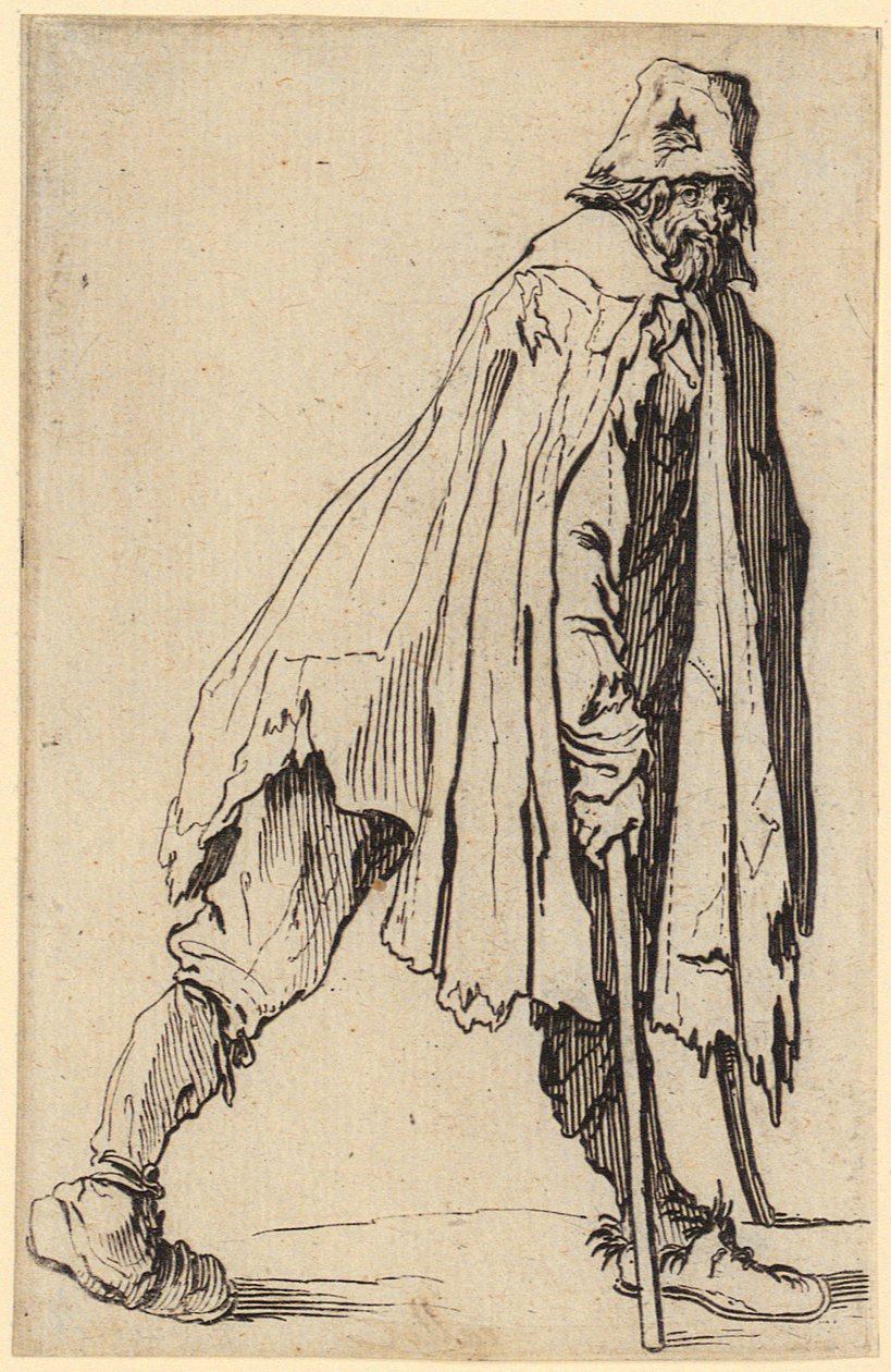 Bettler mit Krücken und Hut, Blatt 4 der Folge „Die Bettler“ von Jacques Callot