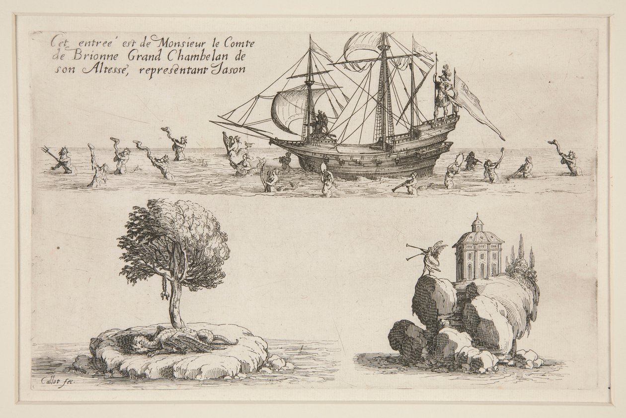 Kampf an der Barriere, dieser Eintritt gehört Monsieur le Comte de Brionne, Großkämmerer seiner Hoheit, darstellend Jason von Jacques Callot