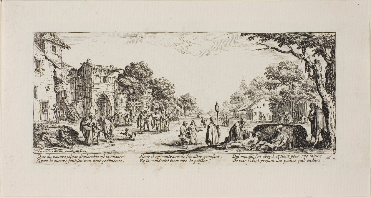 Sterbende Soldaten am Straßenrand, Platte sechzehn aus Die Elendigkeiten des Krieges von Jacques Callot