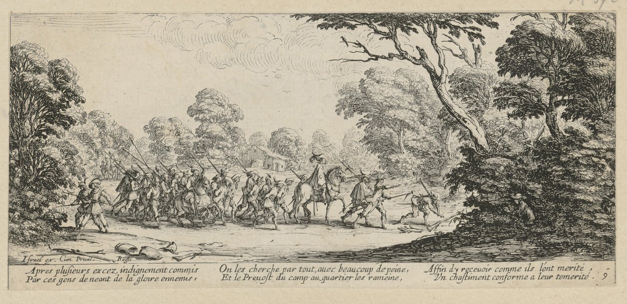 Entdeckung der Verbrecher, Blatt 9 der Folge "Grauen des Krieges" von Jacques Callot