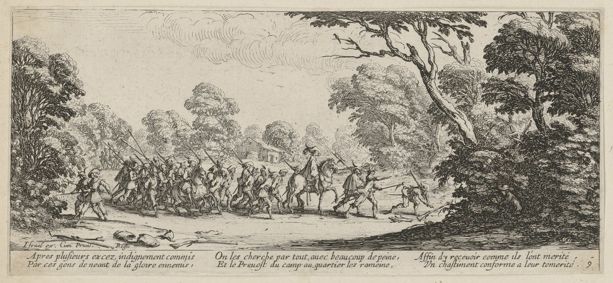 Entdeckung der Verbrecher, Blatt 9 der Folge "Grauen des Krieges" von Jacques Callot