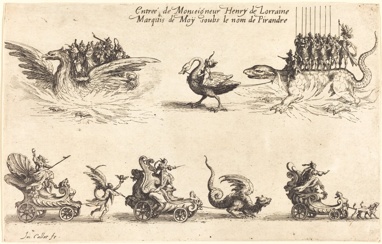 Einzug von Monseigneur Henry de Lorraine, Marquis de Moy, unter dem Namen Pirandre, 1627 von Jacques Callot