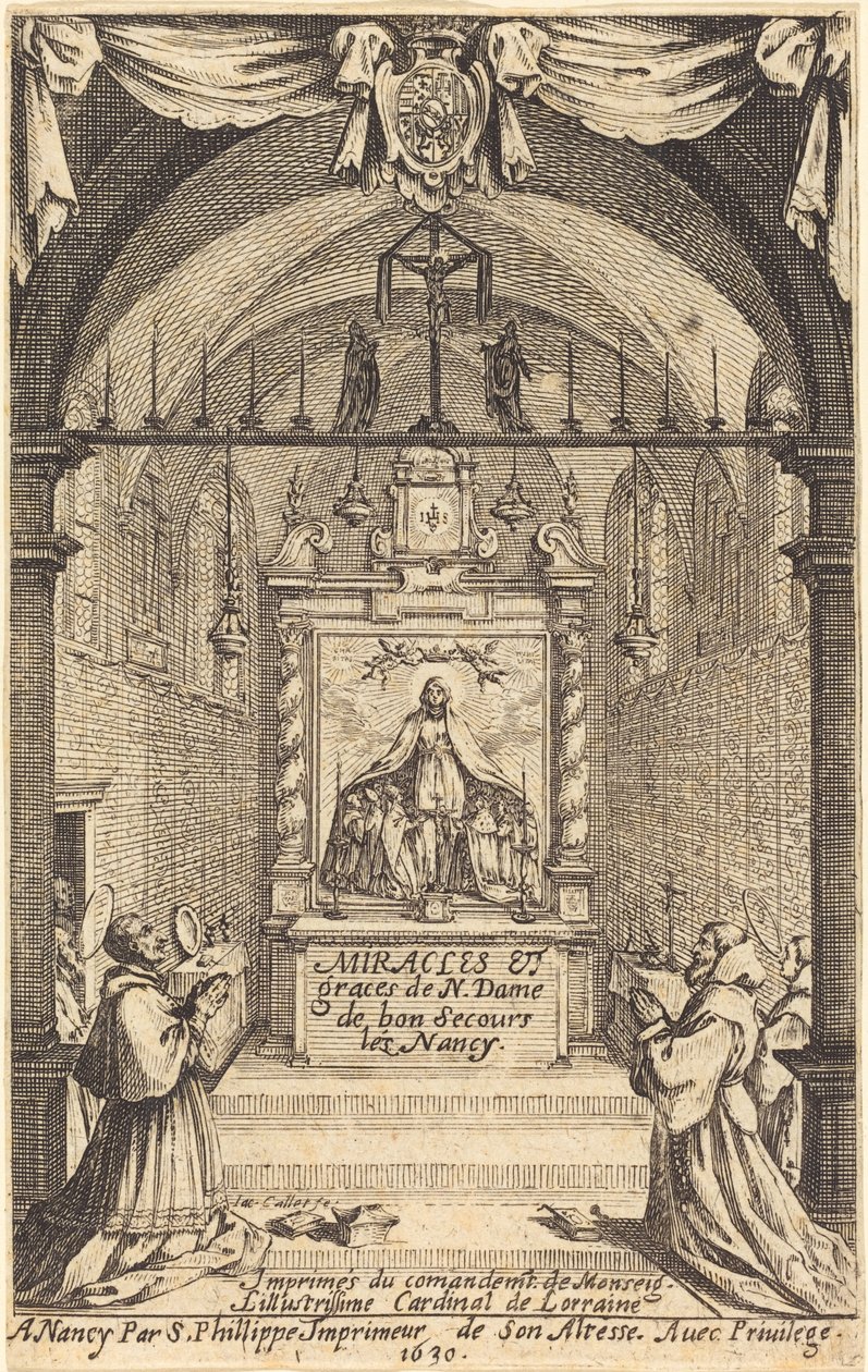 Frontispiz für die Wunder und Gnaden Unserer Lieben Frau von "Bon-Secours-les-Nancy" von Jacques Callot