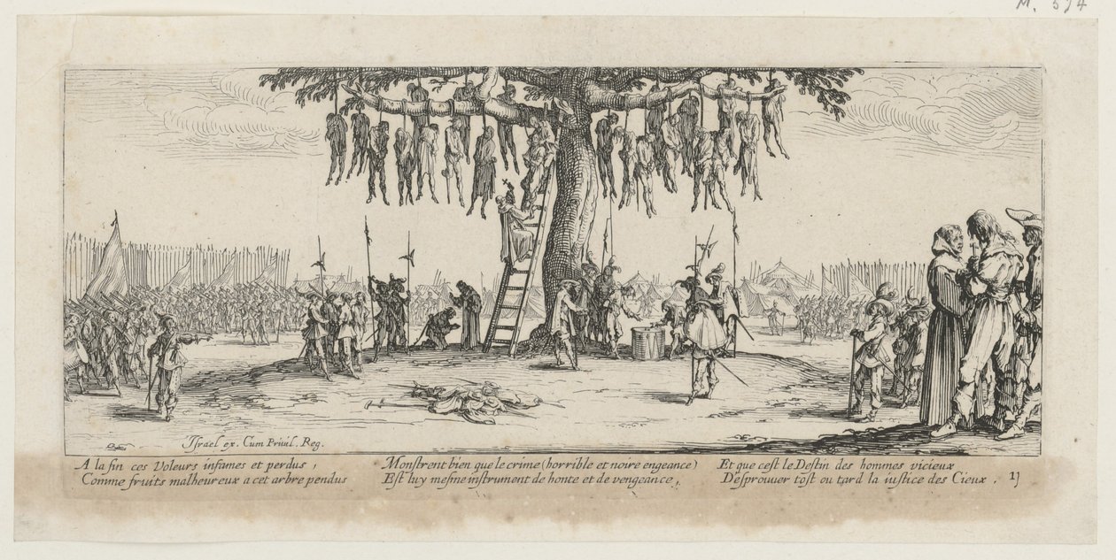 Hängung, Blatt 11 der Folge "Grauen des Krieges" von Jacques Callot