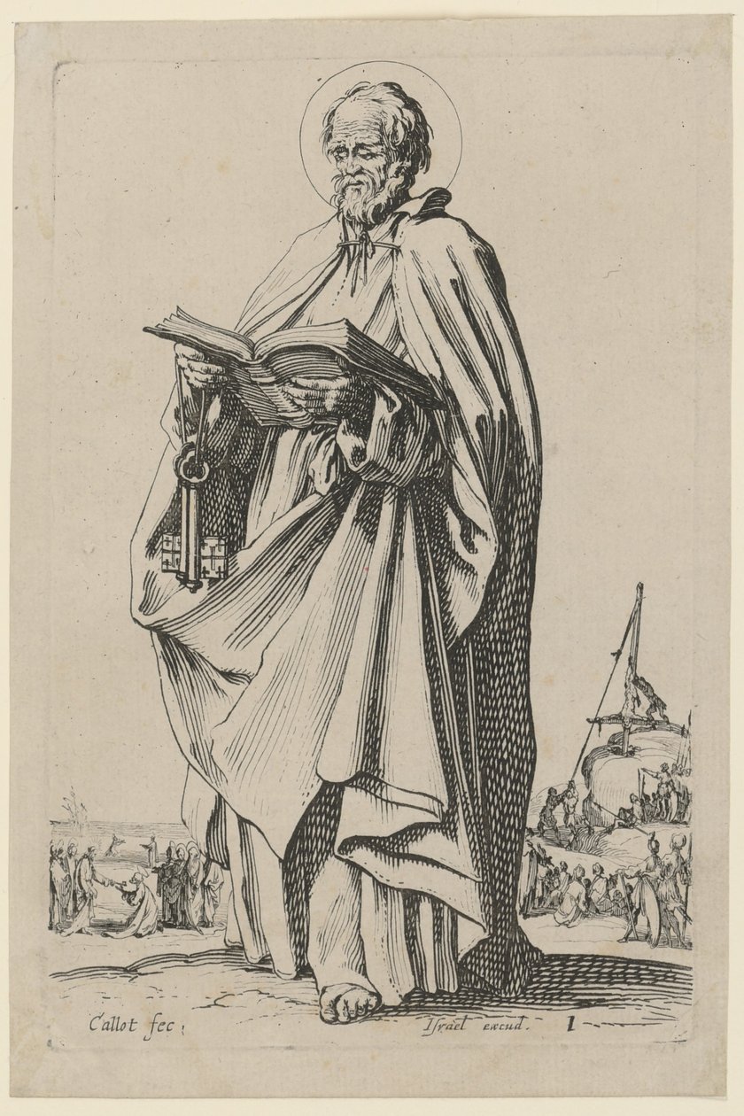 Heiliger Petrus, Blatt 4 der Folge "Jesus, die zwölf Apostel und Maria" von Jacques Callot