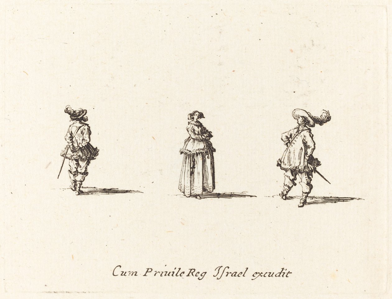 Dame mit verschränkten Armen und zwei Herren von Jacques Callot