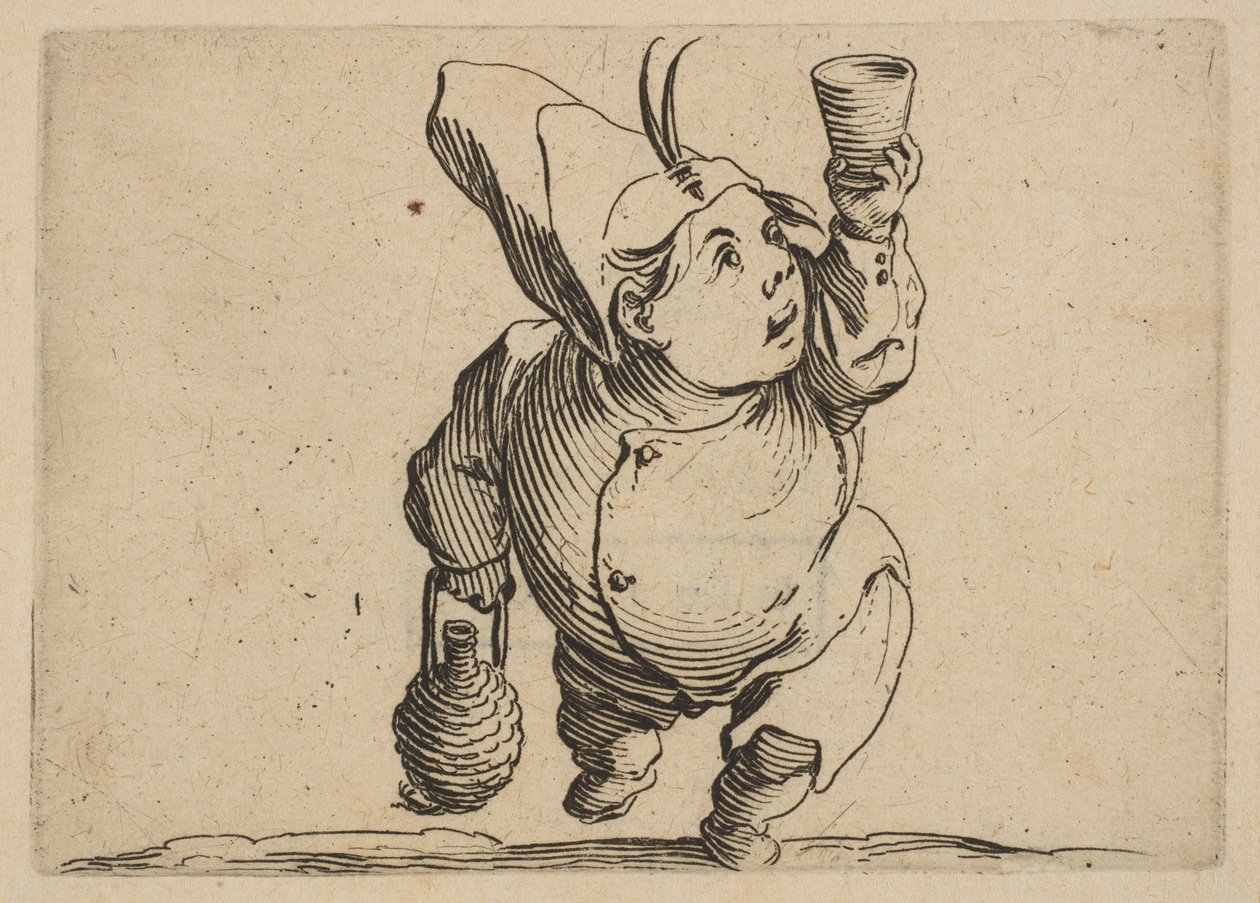 Der Trinker von vorne gesehen, aus Varie Figure Gobbi, Serie..., 1616-22 von Jacques Callot