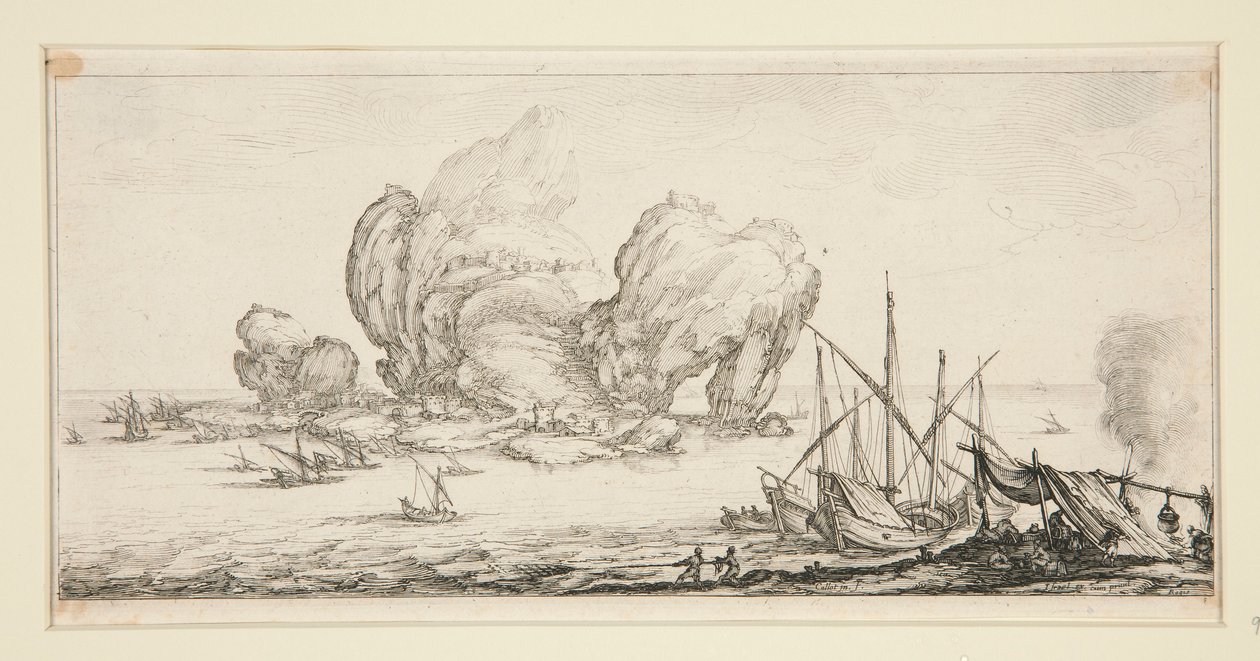 Der große Felsen, aus Landschaften für Giovanni de Medici von Jacques Callot