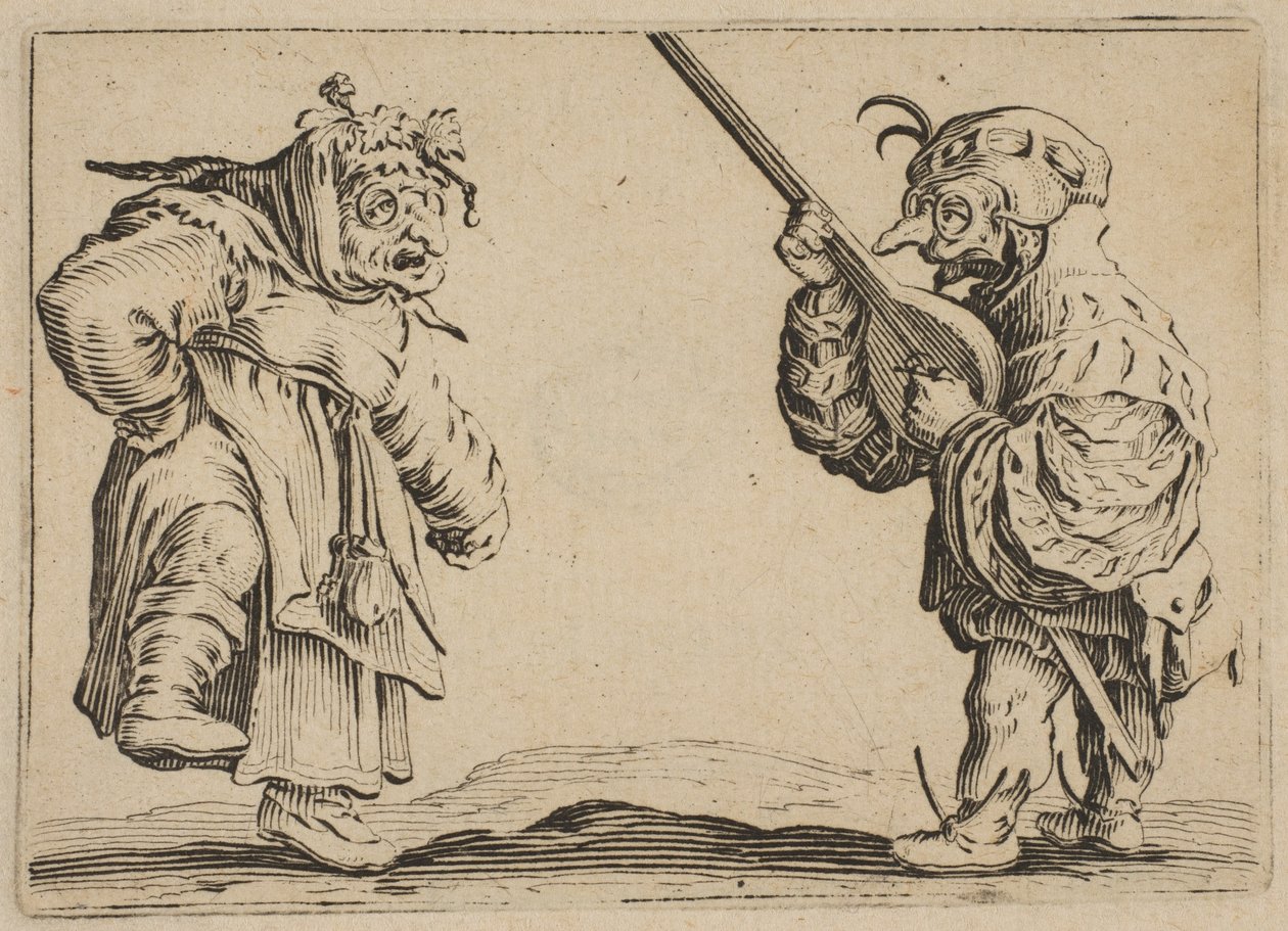 Die Tänzer mit einer Laute, aus der Serie Les Caprices, Set B, Nancy von Jacques Callot