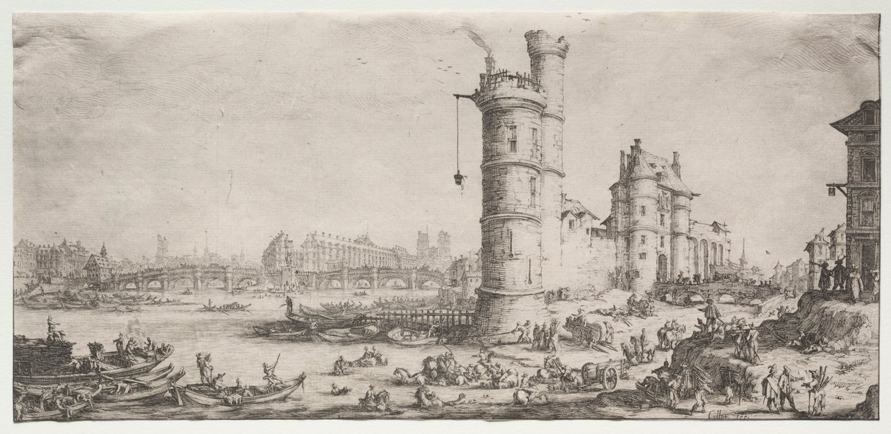Les deux grandes vues de Paris: Vue du Pont Neuf, 1628-1630 von Jacques Callot