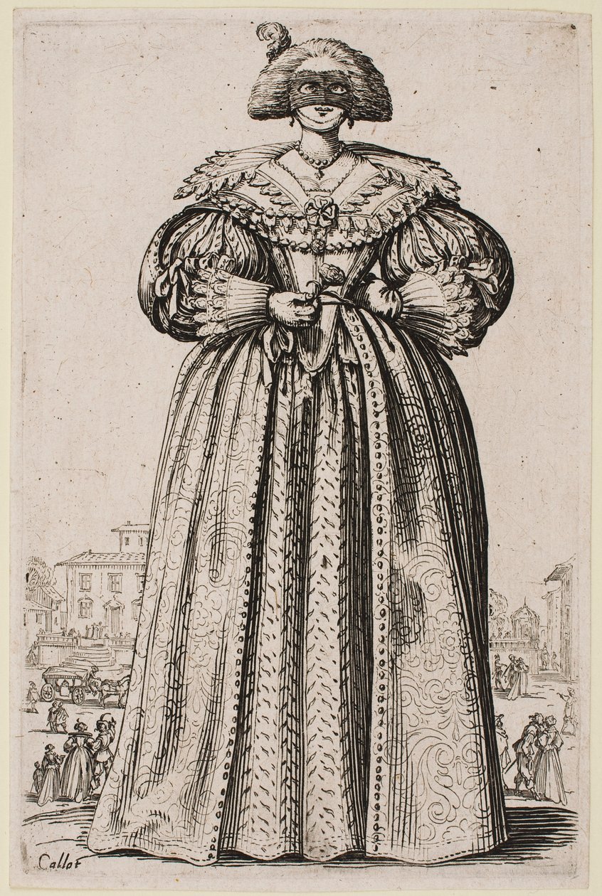 Maskierte Dame, aus der Serie „Der Adel von Lothringen“ von Jacques Callot