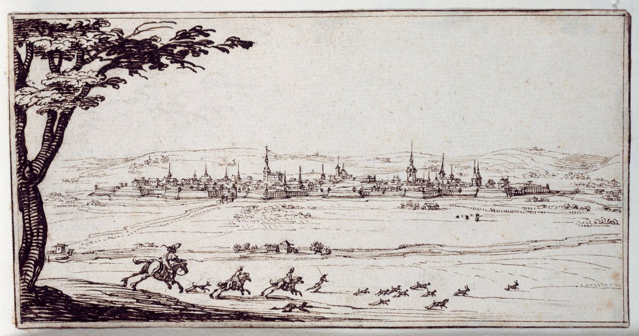Nancy in der Ferne: Harrier verfolgen einen Hasen von Jacques Callot