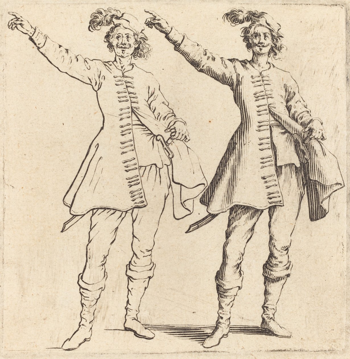 Offizier mit ausgestrecktem Arm, Vorderansicht von Jacques Callot