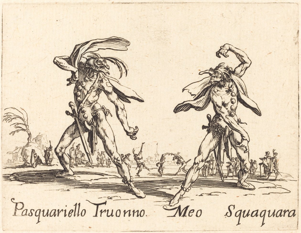 Pasquariello Truonno und Meo Squaquara, ca. 1622 von Jacques Callot