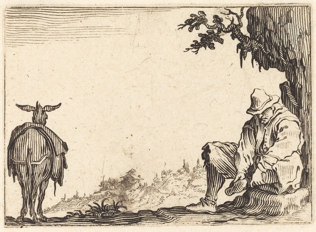 Bauer, der seinen Schuh auszieht von Jacques Callot