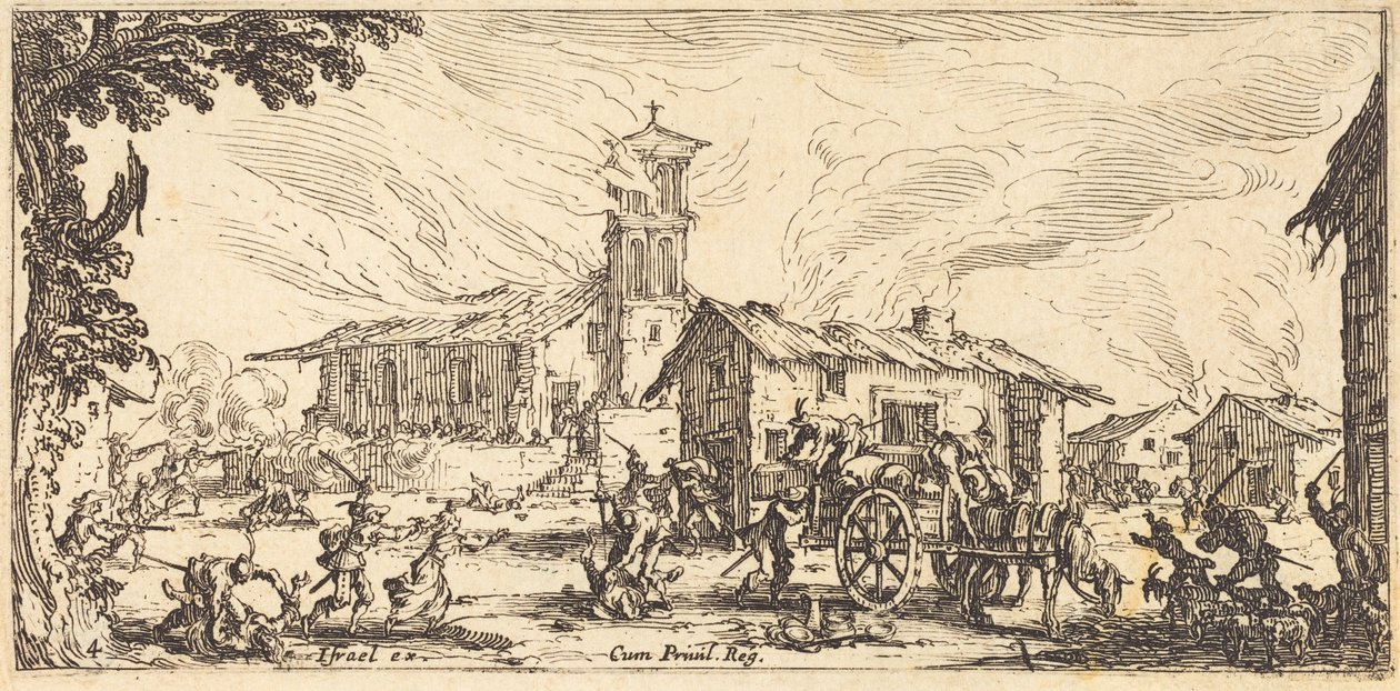 Plünderung und Niederbrennung eines Dorfes von Jacques Callot