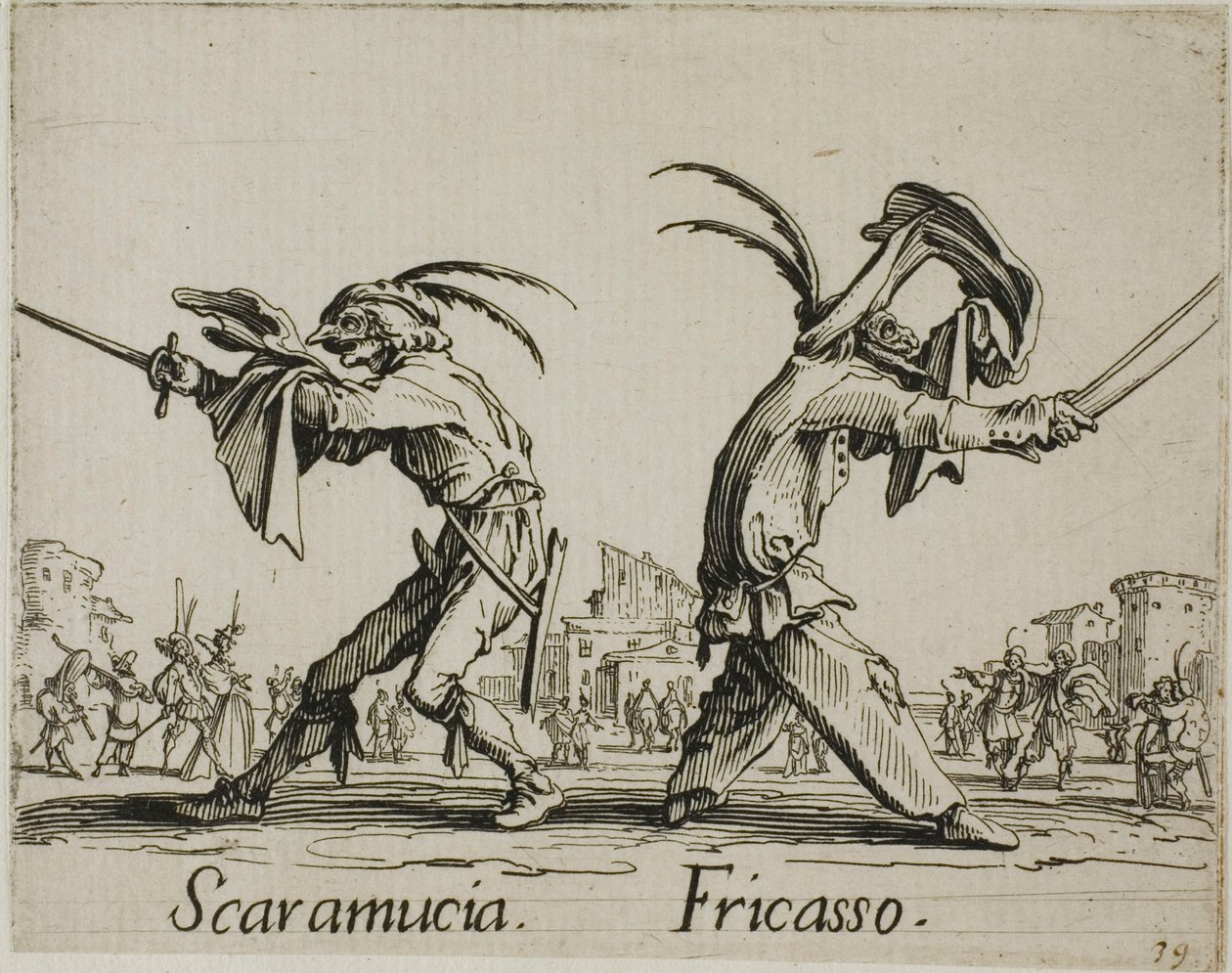 Scaramuccia - Fricasso, Platte 11 aus Balli di Sfessania von Jacques Callot
