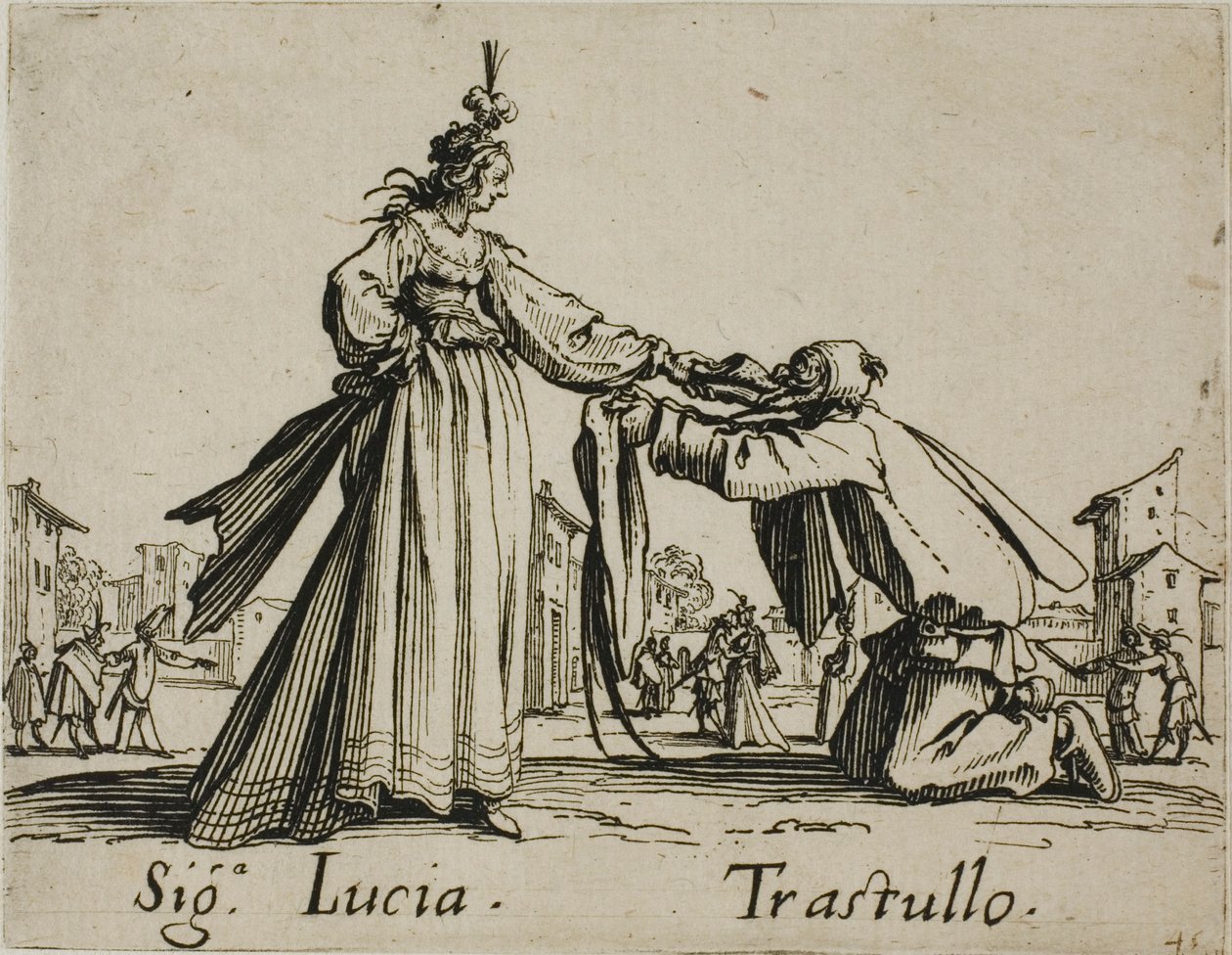 Signora Lucia - Trastullo, Tafel 21 aus Balli di Sfessania von Jacques Callot