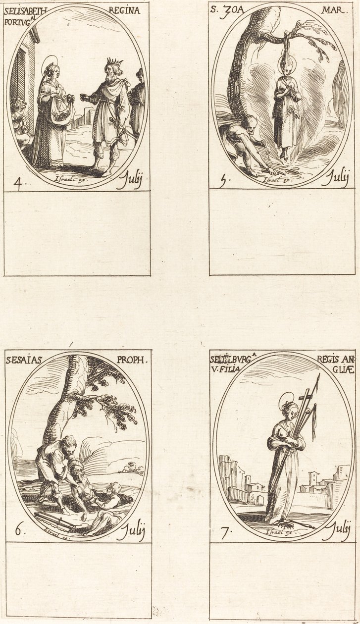 St. Elisabeth von Portugal, St. Zoe, St. Jesaja, Prophet, St. Edelburge von Jacques Callot