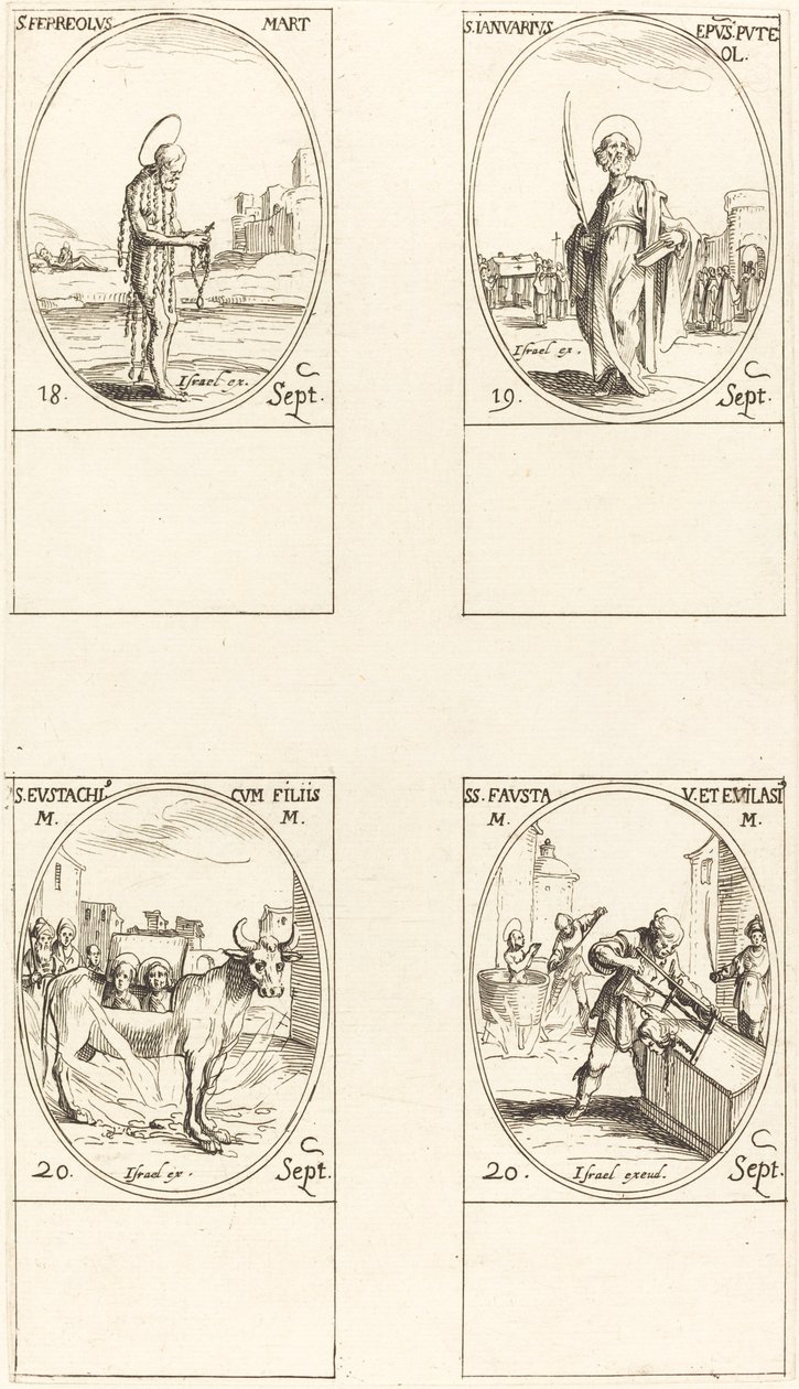 St. Ferreolus, St. Januarius, St. Eustachius und seine Kinder, Sts. Fausta und Evelasius von Jacques Callot