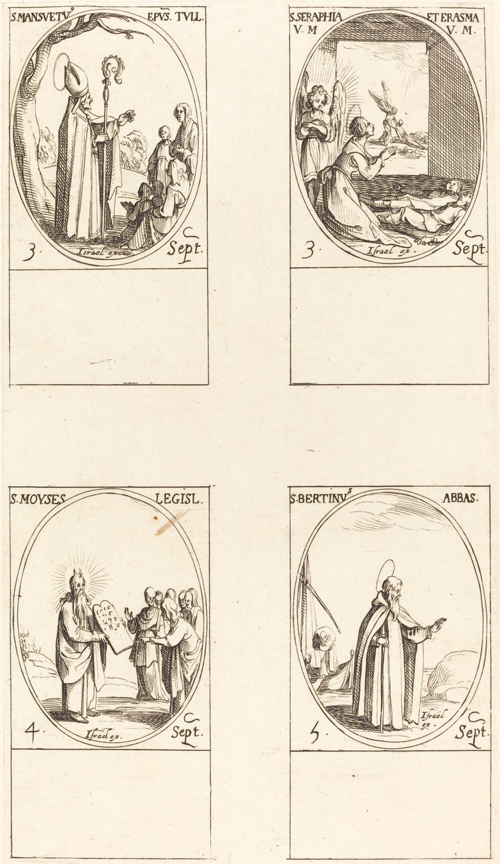 St. Mansuetus; Sts. Serapia und Erasma; Moses; St. Bertin, Abt von Jacques Callot