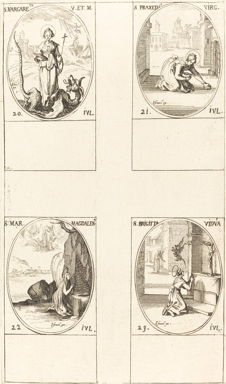 St. Margareta von Antiochia, St. Praxedes, St. Maria Magdalena, St. Birgitta von Schweden von Jacques Callot