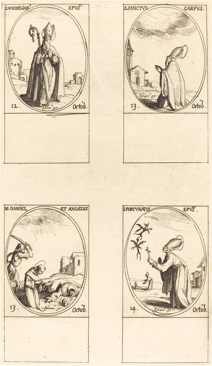 St. Maximilian, St. Carpus, St. Daniel und Angelus, St. Fortunatus von Jacques Callot