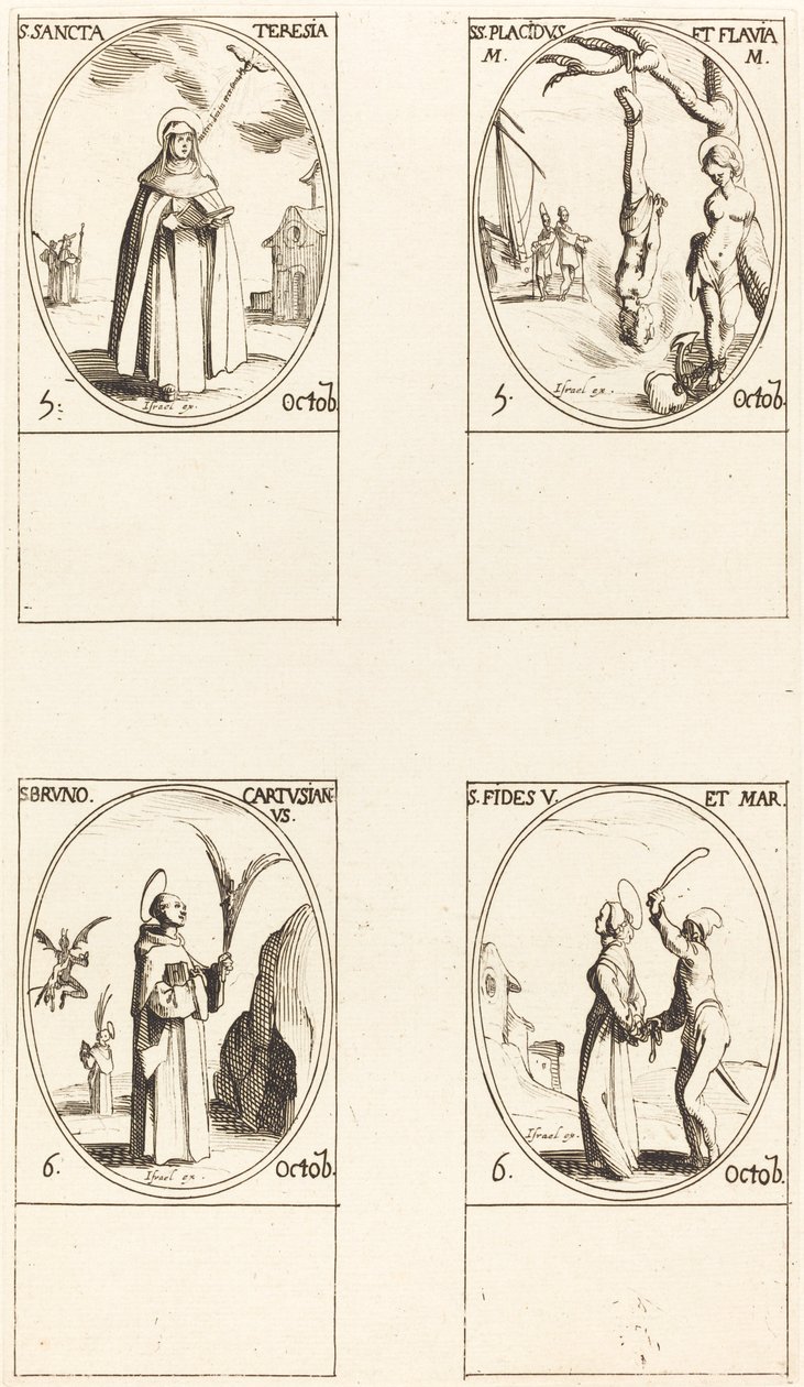St. Theresa; St. Placidus und Flavia; St. Bruno; St. Faith von Jacques Callot