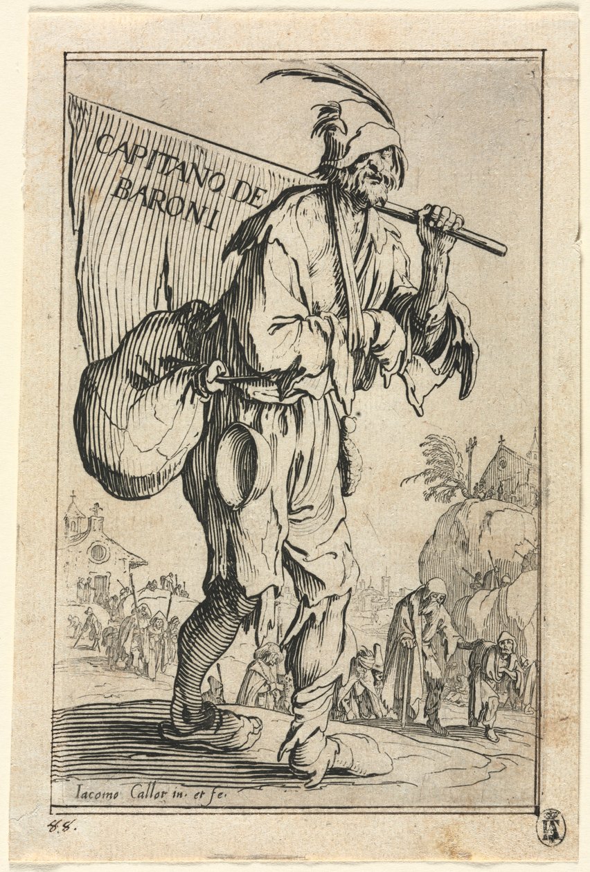 Die Bettler: Frontispiz: Hauptmann der Barone, um 1623 von Jacques Callot