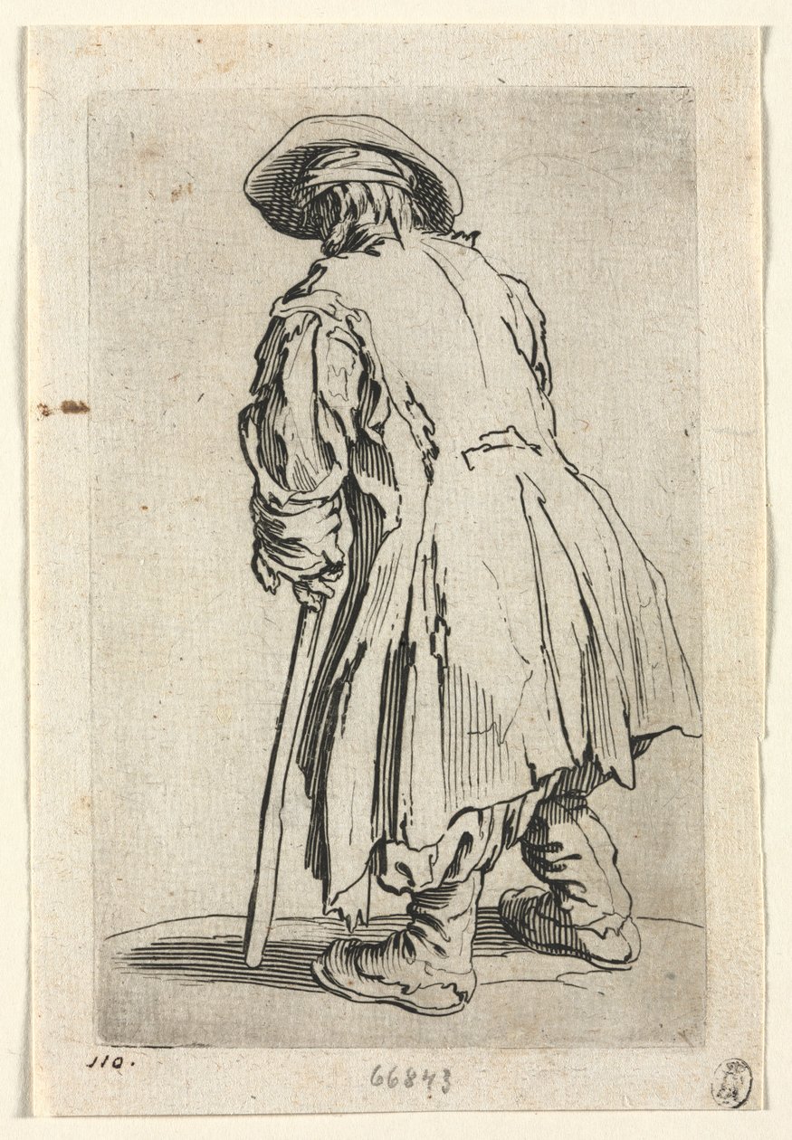 Die Bettler: Alter Bettler auf einer einzigen Krücke, ca. 1623 von Jacques Callot