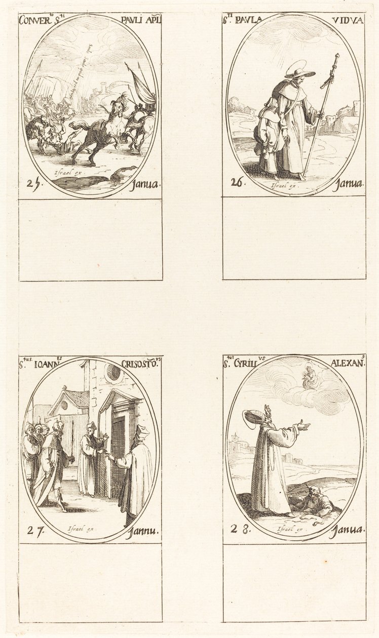 Die Bekehrung des Saulus; St. Paulus; St. Johannes Chrysostomus; St. Kyrill von Alexandria von Jacques Callot