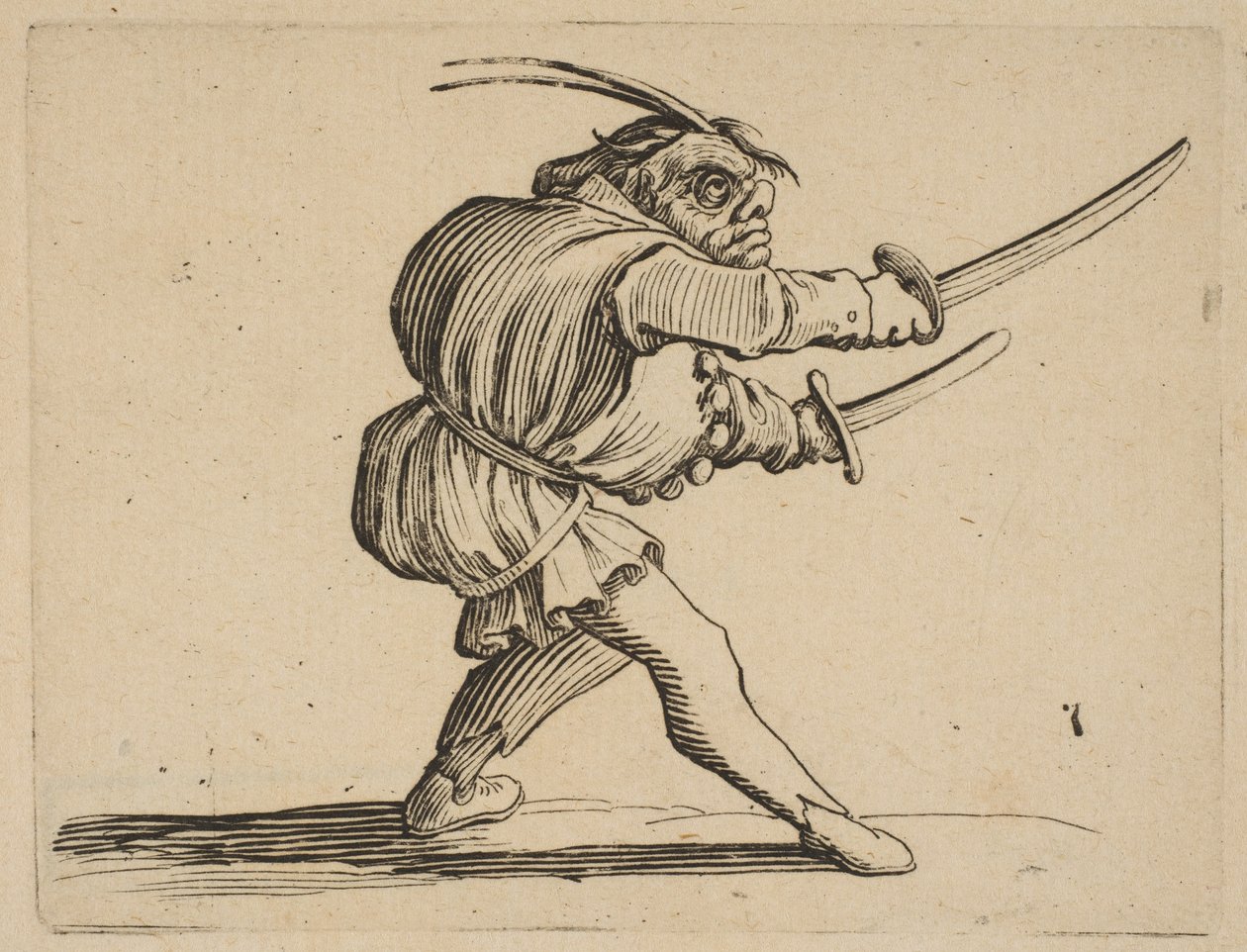 Der Duellist mit zwei Säbeln, aus Varie Figure Gobbi, ca. 1616-22 von Jacques Callot