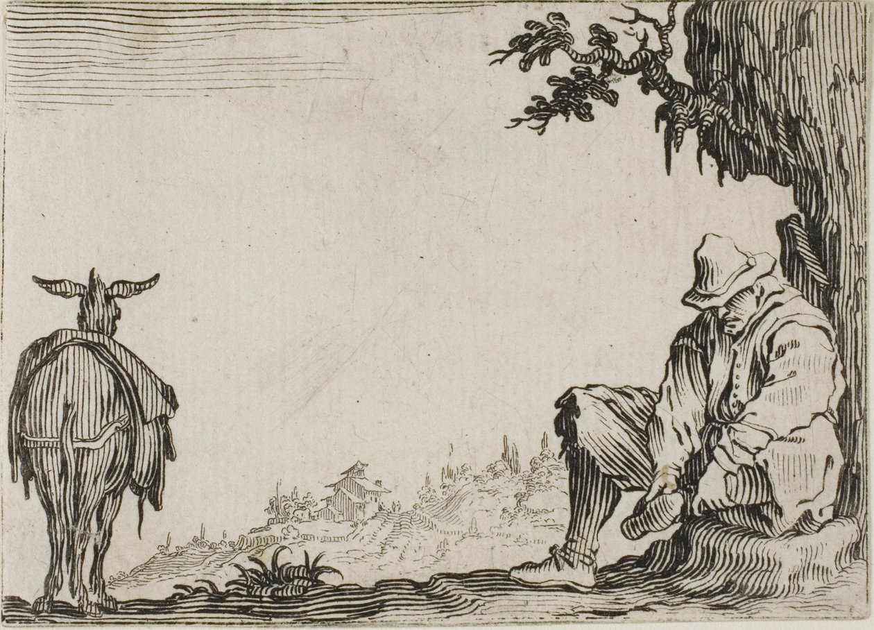 Der Bauer zieht seine Schuhe aus, aus Die Capricen von Jacques Callot