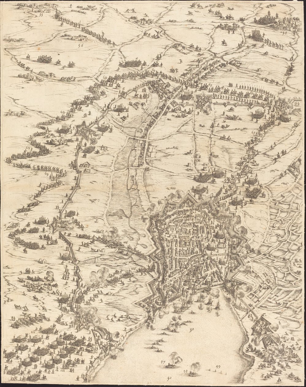 Die Belagerung von La Rochelle [Platte 6 von 16; Set umfasst 1952.8.97-112] von Jacques Callot
