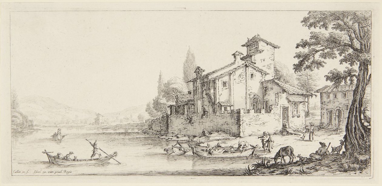Der Spaziergang am Wasser, aus der Serie Paysages Gravées pour Jean de Médicis, Paysages Dessinés à Florence von Jacques Callot