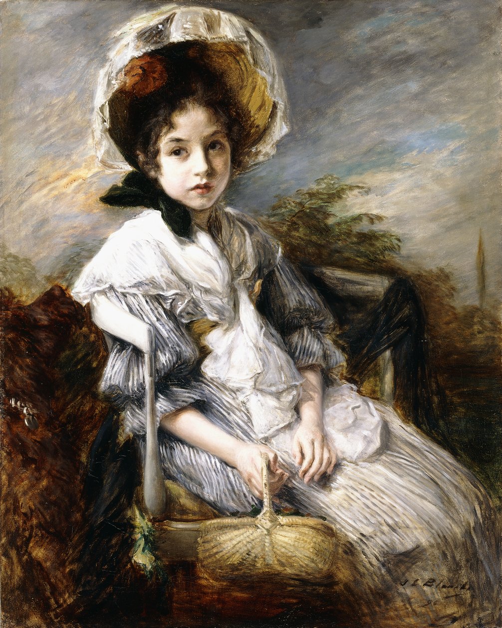Porträt eines jungen Mädchens, das in einer Landschaft sitzt von Jacques Emile Blanche