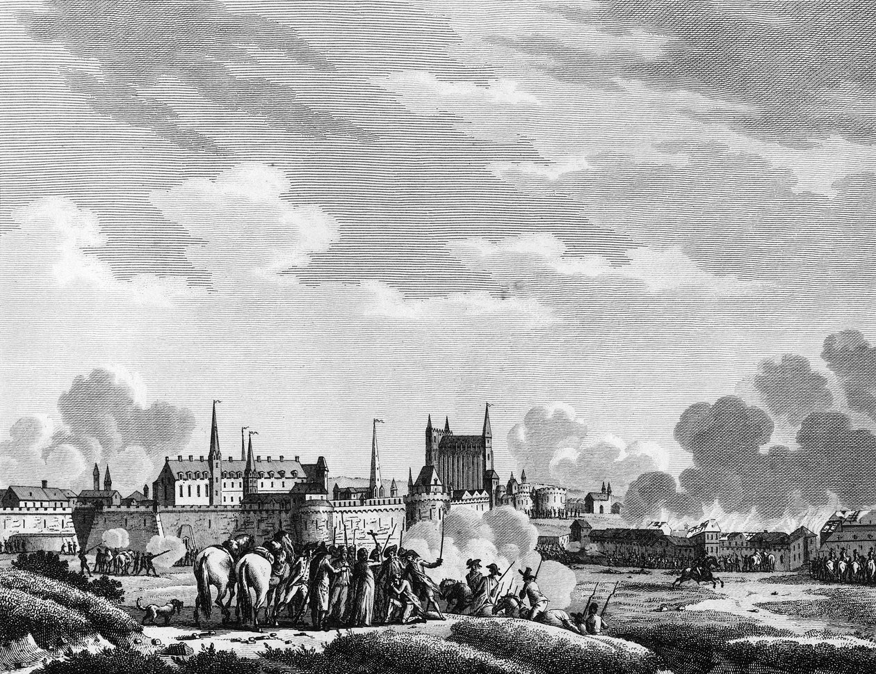 Angriff der Vendeer auf Nantes am 29. Juni 1793. Gravur von Berthaut nach Swebach. Paris, Bibliothek des Instituts für Revolutionsgeschichte von Jacques Francois Joseph Swebach