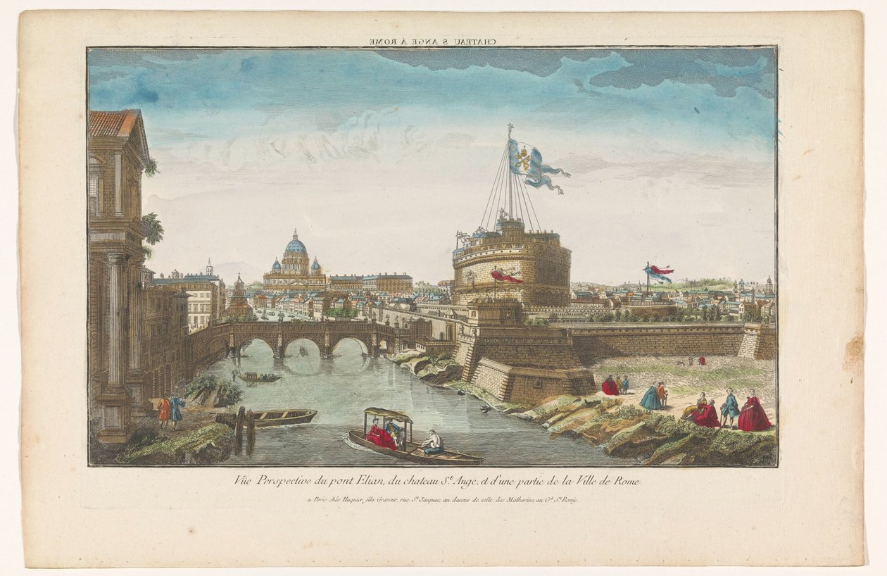 Ansicht der Engelsburg und der Engelsbrücke über den Tiber in Rom von Jacques Gabriel Huquier