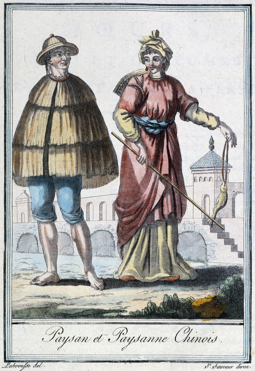 Chinesischer Bauer und Bäuerin - in „Enzyklopädie der Reisen“ von Grasset St Sauveur, ed. 1796 von Jacques Grasset de Saint Sauveur