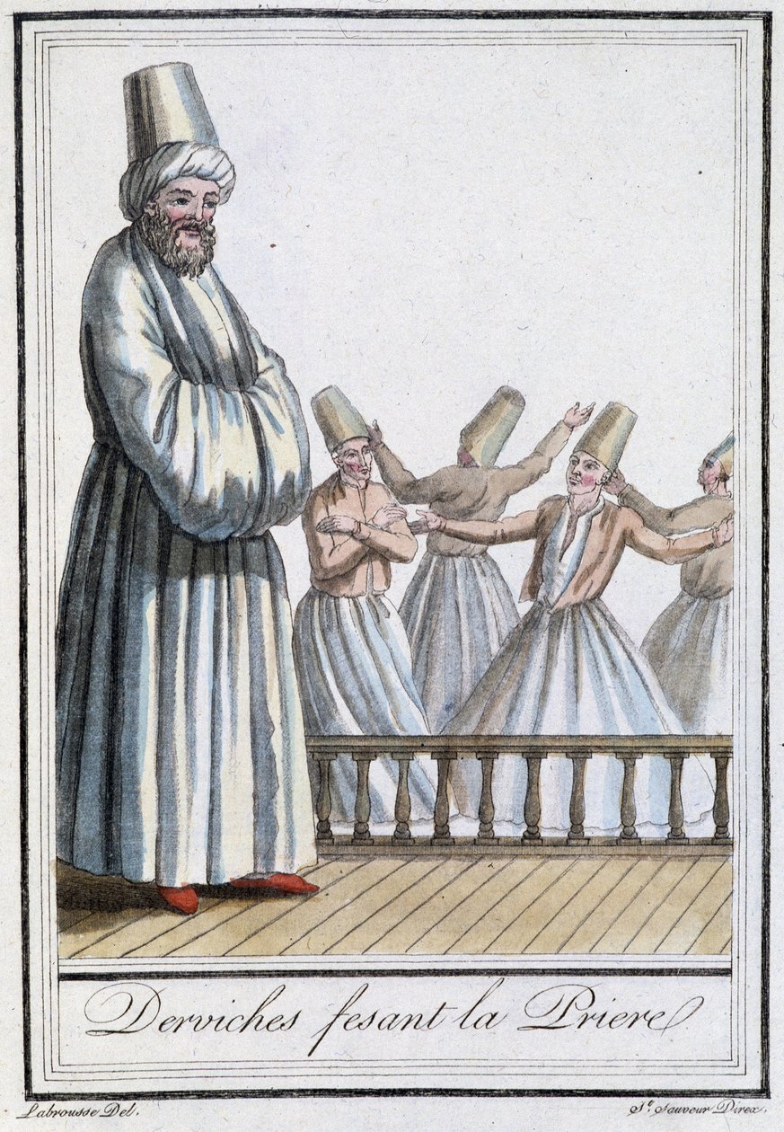 Dervische beim Gebet (Drehende Derwische) - in „Enzyklopädie der Reisen“ von Grasset Saint Sauveur, ed. Paris 1796 von Jacques Grasset de Saint Sauveur