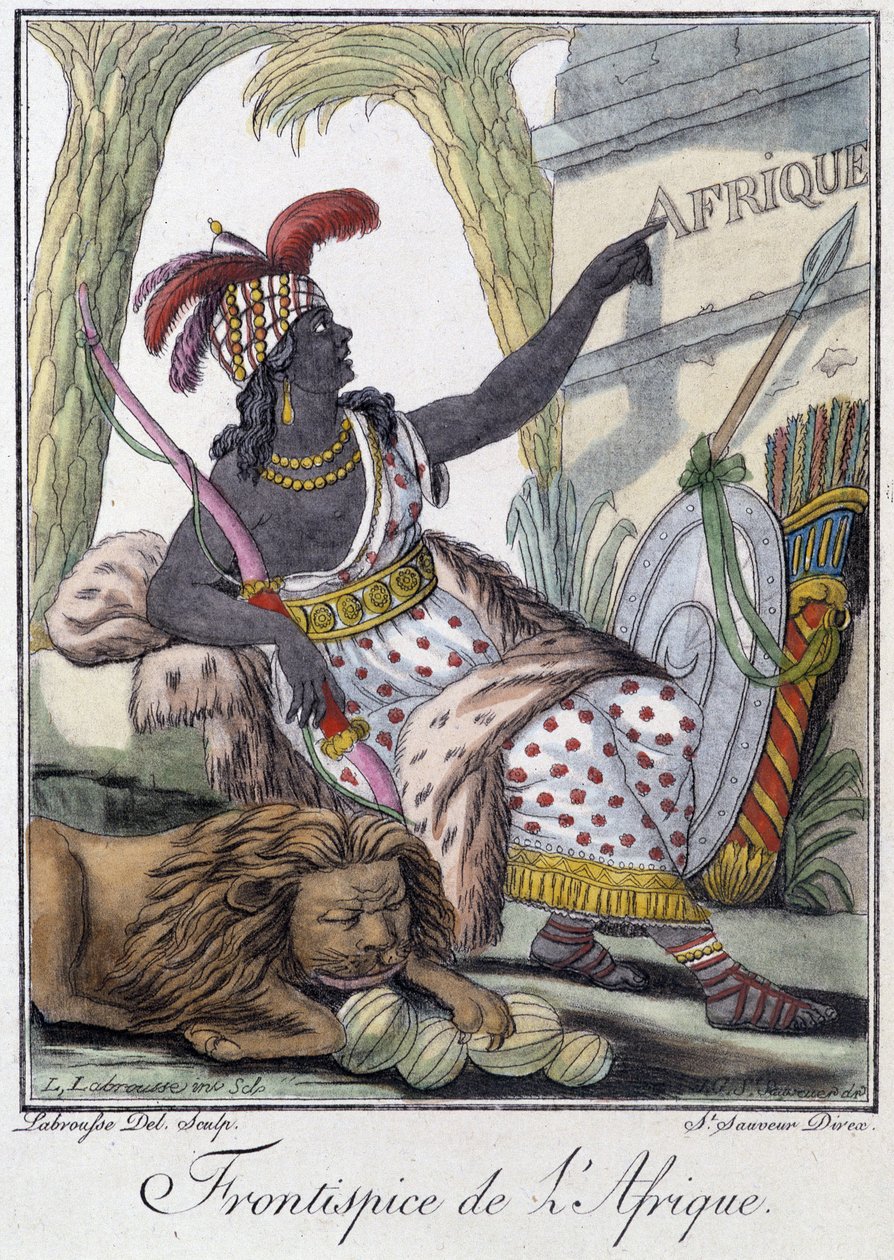 Frontispiz von Afrika - in „Encyclopedia of Travels“ von Grasset St Sauveur, ed. 1796 von Jacques Grasset de Saint Sauveur